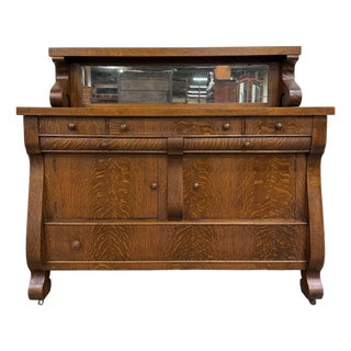 Antique Empire Quarter Sawn White Tiger Oak Sideboard Server Buffet For Sale