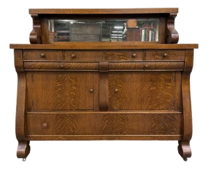 Antique Empire Quarter Sawn White Tiger Oak Sideboard Server Buffet