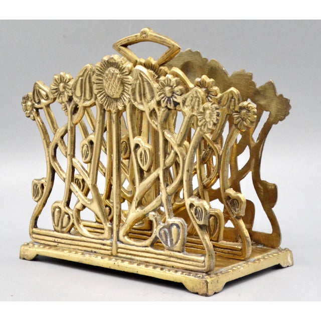 Early Art Nouveau English Brass Sunflower Letter Rack For Sale - Image 6 of 10