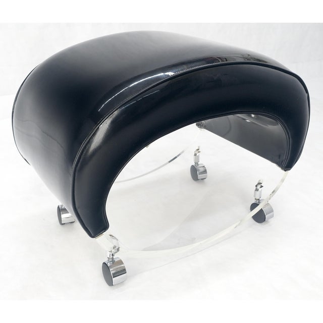 Futuristic Black Patent Leather Upholstery Oval Lucite Base Bench on Wheel For Sale - Image 6 of 9