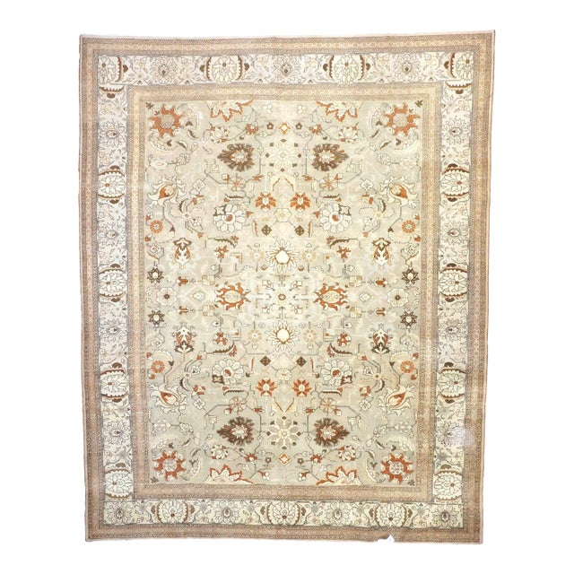 Antique Persian Tabriz Wool 10x13 Tan & Rust Handmade Area Rug #1142903 For Sale