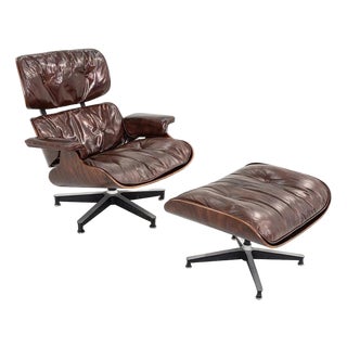1956 Original Herman Miller Eames Lounge Chair & Ottoman in Rosewood and Brown Leather For Sale