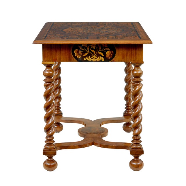 19th century hand carved walnut marquetry table circa 1865. We are pleased to offer this stunning table which is a quality...