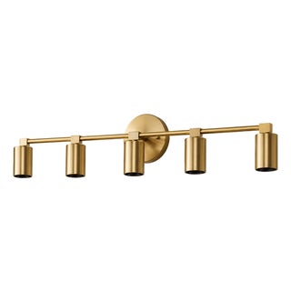 Handcrafted Brass 5-Light Vanity Sconce, Cylinder Bathroom Mirror & Wall Light For Sale