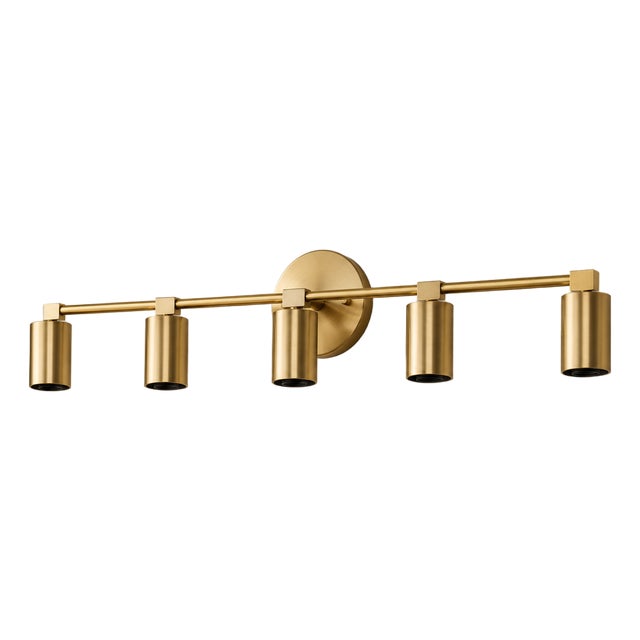Handcrafted Brass 5-Light Vanity Sconce, Cylinder Bathroom Mirror & Wall Light For Sale