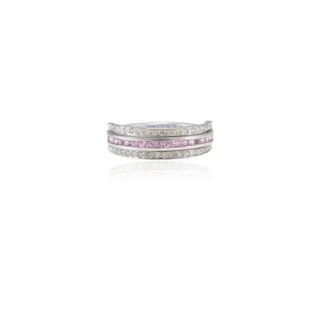 Art Deco Multi Sapphire and Diamond Reversible Magic Ring 18k White Gold Size 7 For Sale - Image 3 of 12