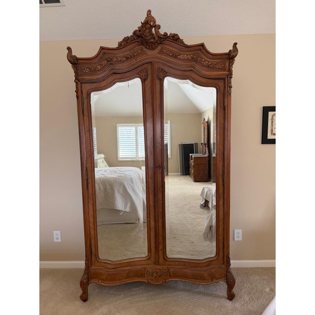 19th Century French Louis XV Style Walnut Armoire With Beveled Mirror Doors, Circa 1880 For Sale - Image 11 of 17