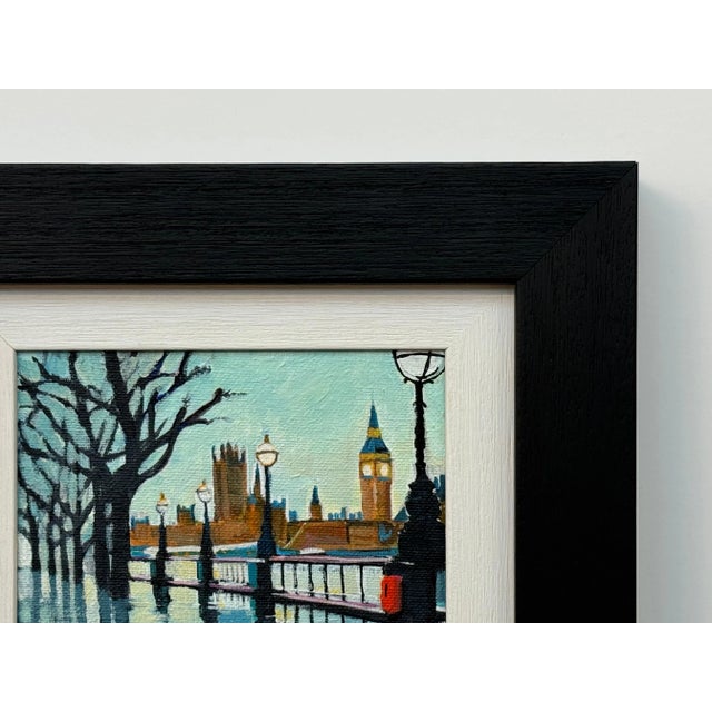 Black Angela Wakefield, Miniature Painting of Victoria Embankment London & Houses of Parliament in Rain, 2024 For Sale - Image 8 of 8