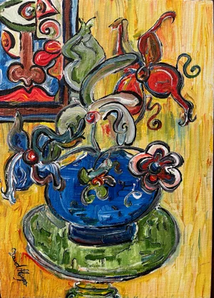 "Chinese Blue Vase" Contemporary Still Life Painting by David Harper