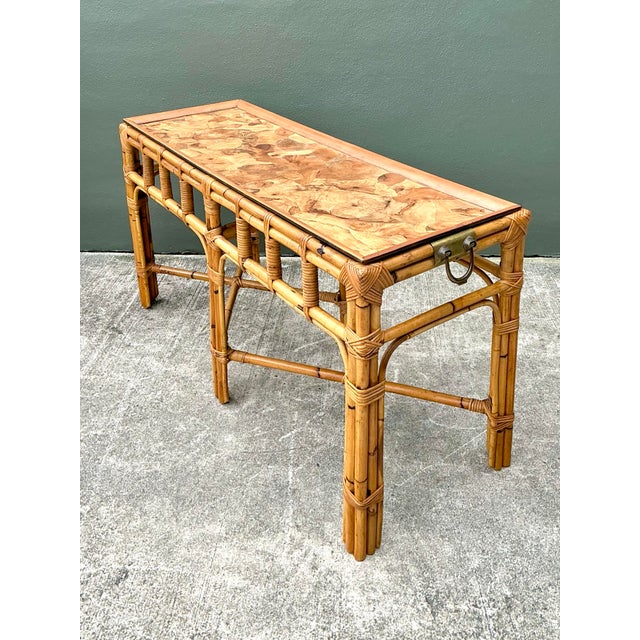 Vintage Boho Bamboo and Burlwood Console Table For Sale In West Palm - Image 6 of 12