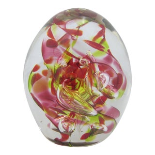 Hg Studio Art Glass Murano Style Red & Yellow Multi-Layered Paperweight Egg For Sale