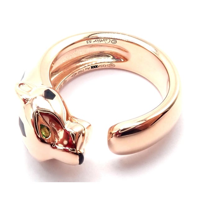 Metal Cartier Panther Panthere Rose Gold Lacquer Tsavorite Ring Cert, Size 6.25 For Sale - Image 7 of 10