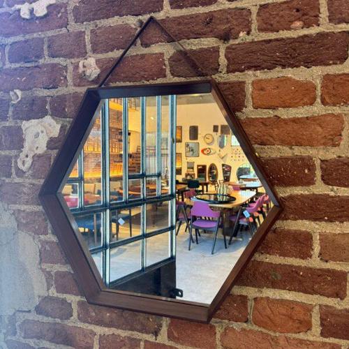 Vintage Teak Hexagonal Mirror – Denmark (1960s)