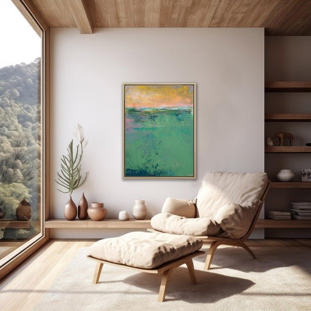 Contemporary Emerald Reverie - Green and Yellow Impressionist Coastal Wall Art - 24x32 Vertical, Framed For Sale - Image 3 of 6