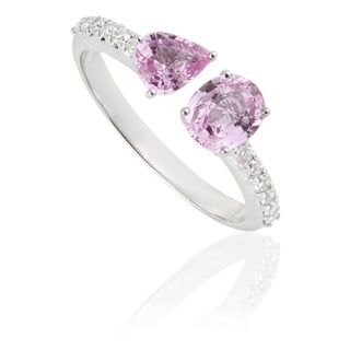 Toi Et Moi Pink Sapphire & Pave Diamond Open Bypass Ring 1.3ct in 14k Gold Size 8 For Sale