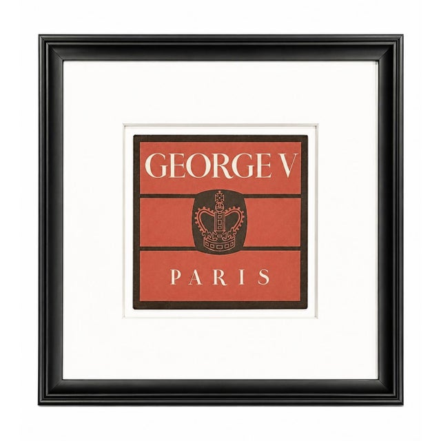 Vintage Hotel George v Paris Hotel Framed Luggage Label For Sale