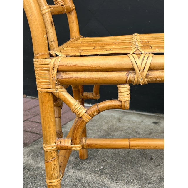 1960s Vintage Chinese Chippendale Style Bamboo Bench For Sale - Image 5 of 7