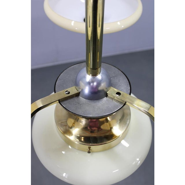 Black Art Deco Brass, Glass, and Aluminum Chandelier with Cream Glass, Czechoslovakia, 1930s For Sale - Image 8 of 14