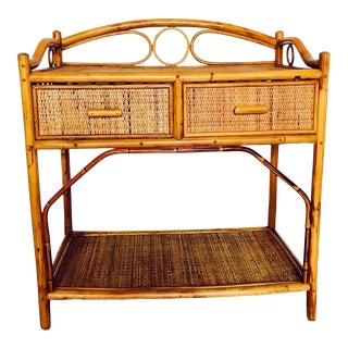 Vintage Coastal Bamboo & Wicker Rattan Table For Sale