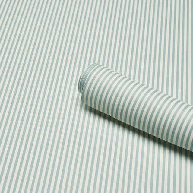 Contemporary SAMPLE - Schumacher Emma Stripe Narrow Wallpaper In Aqua For Sale - Image 3 of 4