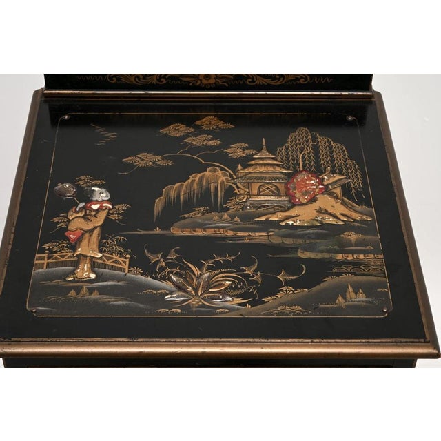 Black Antique Chinoiserie Lacquered Bedside Cabinet, 1900s For Sale - Image 8 of 12