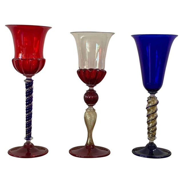 Set of Three Modern Murano Glass Goblets, Blue, Red and Amethys - Set of 3 For Sale - Image 13 of 13