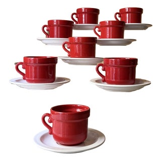 Mid-Century Dutch Ceramic Espresso Cups and Saucers from Huizen Holland, 1970s, Set of 16 For Sale