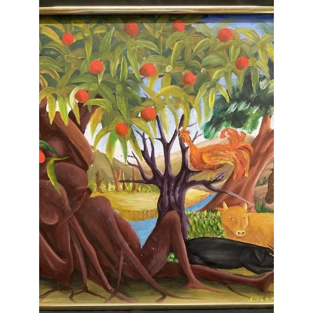 Postmodern Mid 20th Century “Jungle” Franklin LaTortue Expressionist Landscape Oil Painting on Masonite For Sale - Image 3 of 6