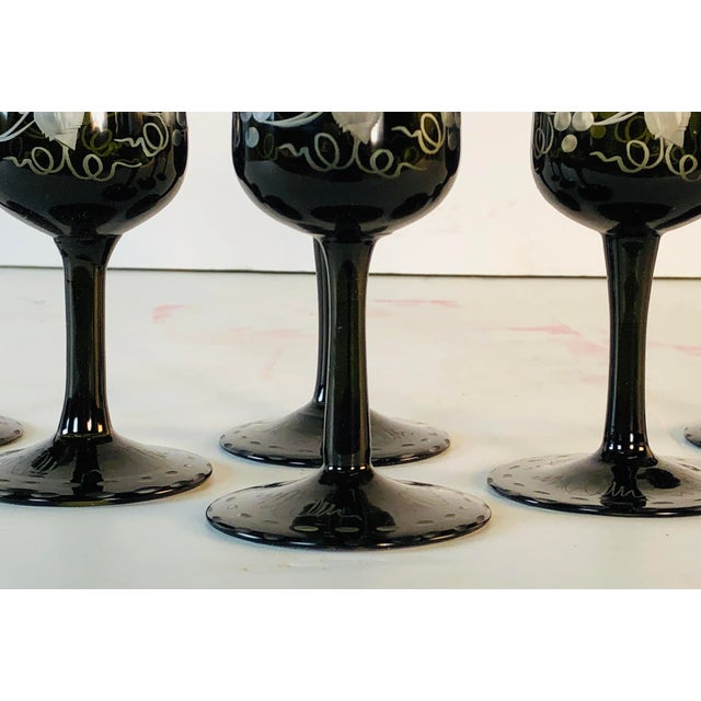1930s Grape Leaf Wheel-Cut Bell Shaped Small Wine Stems, Set of 6 For Sale - Image 5 of 12