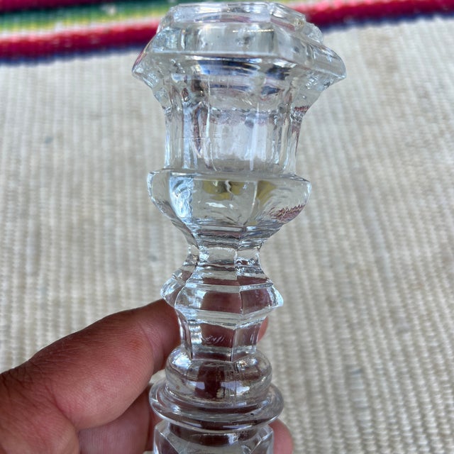 American A Nice Antique American Pressed Flint Glass Candlestick, Circa 1850's For Sale - Image 3 of 10