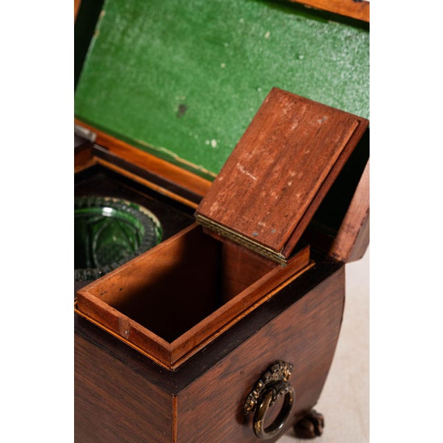 Brass Early 19th Century Georgian Rosewood Tea Caddy With Brass Handles + Brass Claw Feet | Original Fittings + Green Interior For Sale - Image 8 of 10
