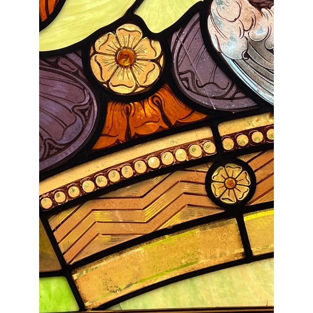 19th Century Stained Glass Window With Painted Angel Portrait in Original Frame For Sale - Image 11 of 17