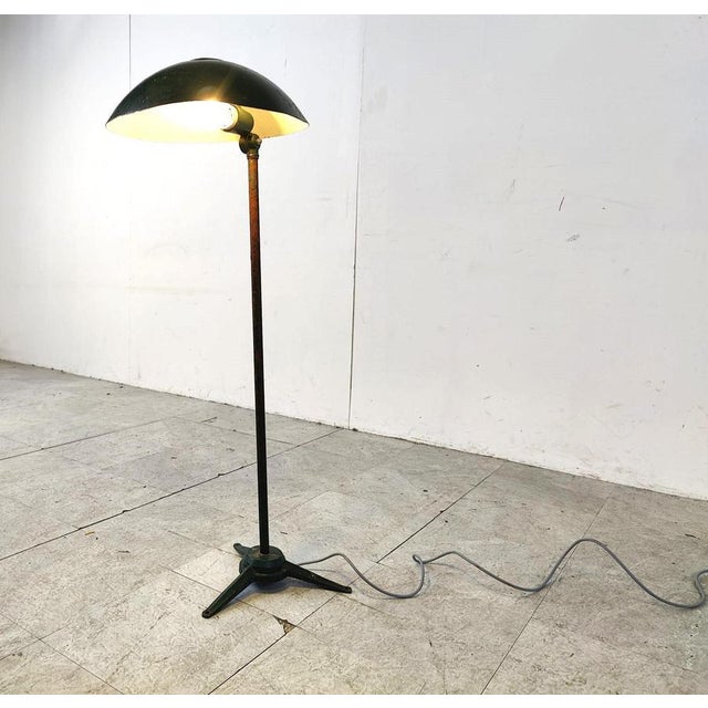 Vintage floor lamp made from dark green metal. It has a nicely shaped shade and a tripod base. It can be used in and...