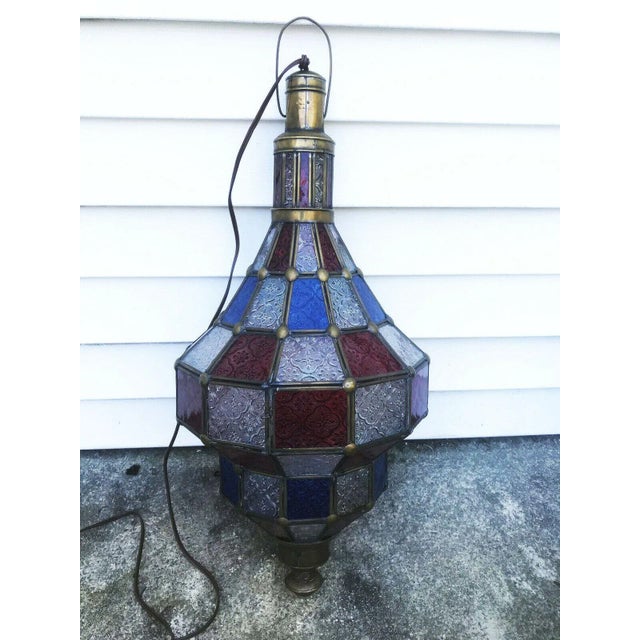 Blue Large Mid-Century 60s-70s Hanging Lantern in Red, Clear, Blue For Sale - Image 8 of 8
