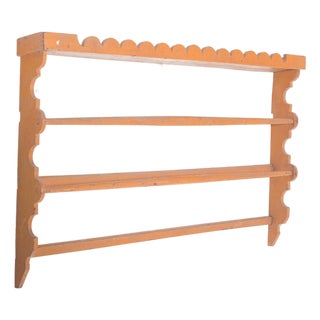 Rustic Portuguese Yellow Wooden Plate Rack, 1950 For Sale