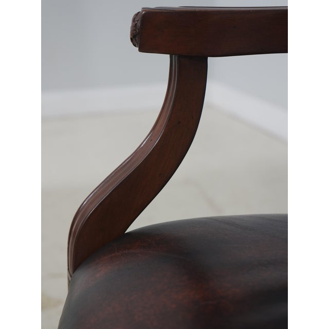 Animal Skin Vintage French Carved Cane Back Swivel Leather Desk Chair For Sale - Image 7 of 18