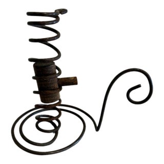 Vintage Primitive Iron and Wood Spiral Courting Candle Holder For Sale