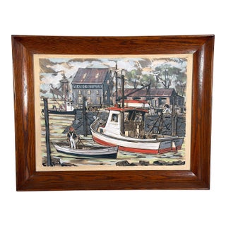 Vintage 1960's John Day "Wickford Shipyard" Rhode Island Harbor Scene Painting For Sale