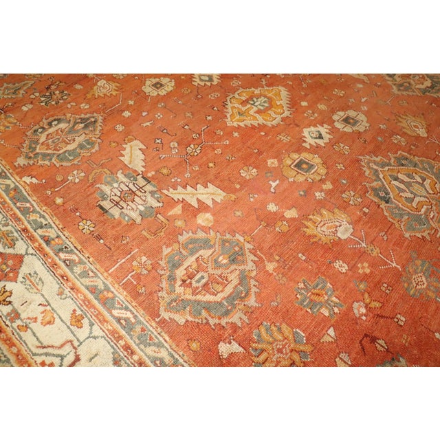 Late 19th Century Pumpkin Orange Antique Square Large Oushak Rug - 12'5" x 14' For Sale - Image 5 of 14