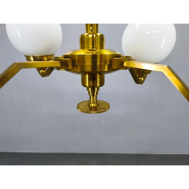 Adjustable Art Deco Brass Chandelier with Milk Glass, 1930s For Sale - Image 6 of 16