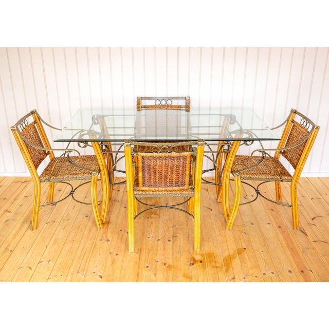 Boho Chic Vintage Bohemian Glass Dining Table and Armchairs, 1970s, Set of 5 For Sale - Image 3 of 18