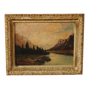 Continental School Mountain Landscape Oil Painting, Signed