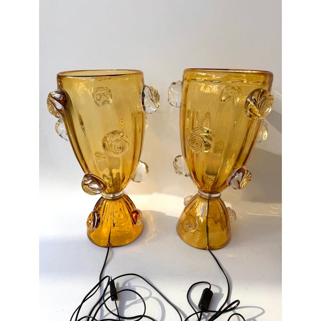 Contemporary Pair of Murano Glass Vase Macaroons Lamps, Italy For Sale - Image 6 of 12