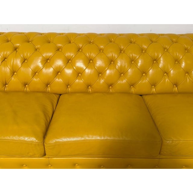 Animal Skin Marcantonio Designs Yellow Leather Chesterfield Sofa For Sale - Image 7 of 7