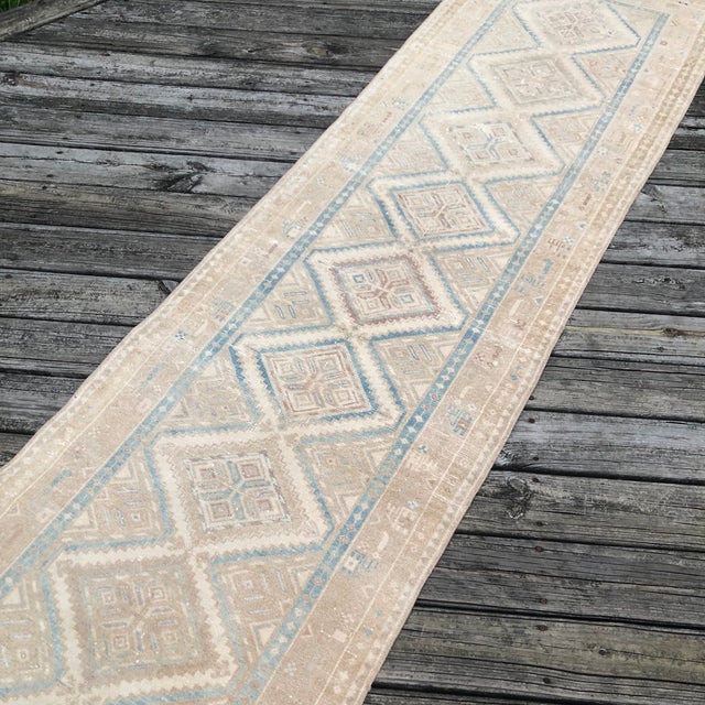 1940s Antique Blue Runner Rug With Geometric Design | 3x10 For Sale - Image 5 of 8