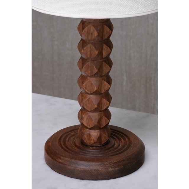 Oak Table Lamp with Tapered Shade attributed to Charles Dudouyt, France, 1950s For Sale - Image 9 of 11
