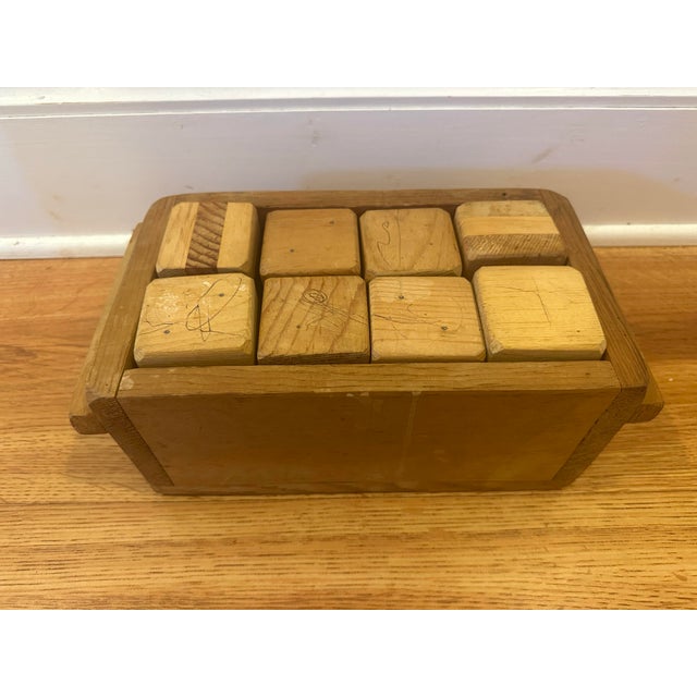Rustic Vintage Hand Crafted Wooden Building Blocks With Original Storage Box – Rustic Montessori Style Set For Sale - Image 3 of 8
