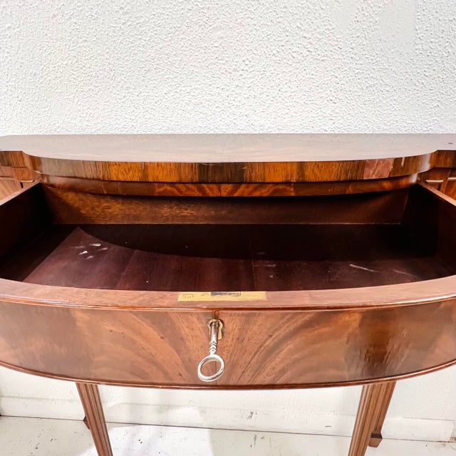 1990s Pair of Custom Federal Style Demi-Lune Console Tables For Sale - Image 9 of 14