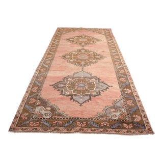 Authentic Hand-Knotted Runner, Faded Pink Vintage Rug, For Sale