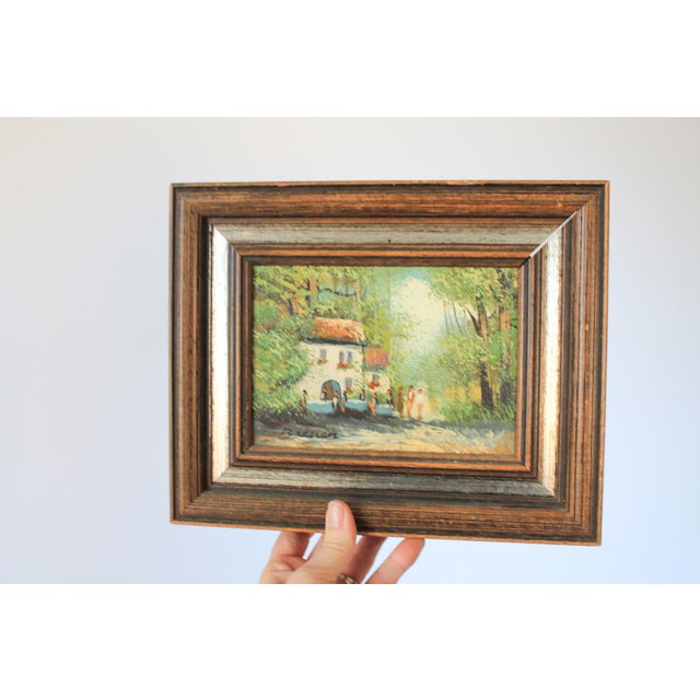 Mid-Century Modern Vintage Framed Village Painted on Board For Sale - Image 3 of 8